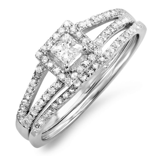 14k White Gold Princess & Round Diamond Square Split Shank Bridal Ladies Bridal Ring Engagement Set (0.75 cttw, F-G Color, SI-I Clarity) online
