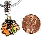 Chicago Blackhawks Charm with Connector Fits Pandora, Troll, Biagi, Euro Bracelets Penguin Round White
