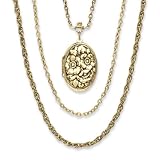1928 Brass-tone Floral Locket 24 Inch Multi-strand Necklace