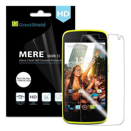 BLU Life Play L100A / Play X L102a Screen Protector - GreatShield MERE Mark II Ultra Clear (HD) Screen Protector for BLU Life Play L100A / Play X L102a with Lifetime Warranty (Retail Packaging) - 3 Pack
