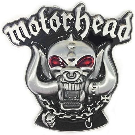 Motorhead Belt Buckle, Pewter Finish, Black and Red Enamel Fill