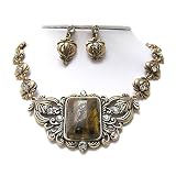 Natural Brown Stone Boutique Style Crystal Decorated Necklace and Earrings Set Fashion Jewelry