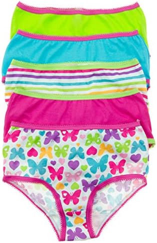Max Girl 5 Pack Little Girls 100% Cotton Briefs (4, Green/Fuschia Butterflies)