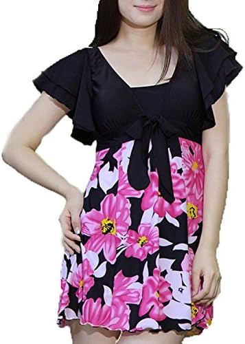Women's Flowers Shaping Body Deep V Swimsuit Plus Size Swimwear (US 6-8)