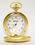 HUNTER FOB/POCKET WATCH-Chrome Lid/Chain/Clip-GOLD