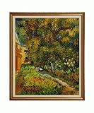 IMAGE OF Art Reproduction Oil Painting - Van Gogh Paintings: Asylum and Garden with English Tradition Frame - Gold Finish with Linen Liner - 24