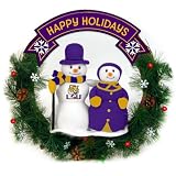 20" NCAA LSU Tigers "Happy Holidays" Snowman Couple Christmas Berry Wreath
