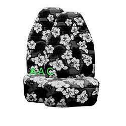Set of 2 Universal-fit Hawaiian Hibiscus Floral Print Front Bucket Seat Cover - Charcoal Black
