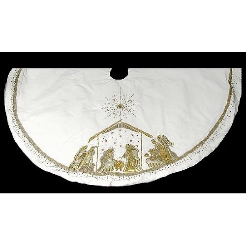 beaded, embroidered nativity christmas tree skirt
