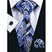 Hi-Tie Mens Blue Striped Solid Plaid Paisley Silk Tie Hanky Cufflinks set