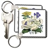 Florene Vintage - Victorian White Purple Yellow Floral In Silver Frame - Key Chains