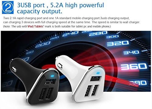 Water Asleep®cell phone car charger/3USB(5.2A) Car Charger Designed for Apple and Android Devices.for Iphone6(4.7) Plus/5s/5c/5/4s/4 /Ipad /Samsung/ Galaxy Asus/ Htc/nokia/huawei Android Smartphones Tablet Pc ......And More...... <Black>