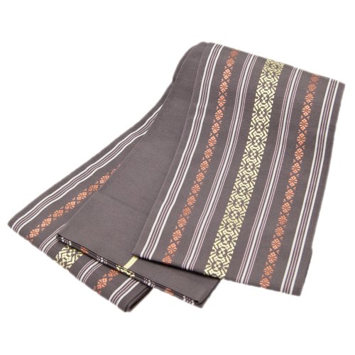 本場筑前博多織 正絹 博多帯 献上柄 半幅帯 小袋帯 具墨色茶黄 伝統技術 新感覚の美 博多織 半巾博多帯 細帯 半巾帯 リバーシブル