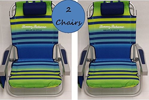 2 Tommy Bahama 2015 Backpack Cooler Chairs with Storage Pouch and Towel Bar- green/light blue