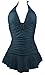 COCOSHIP Navy Blue and Blue Polka dot Retro Vintage One Piece Swimwear Swimsuit 48(FBA)