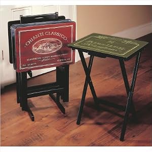 Wines of the World Wine Label TV Tray Set with Stand by