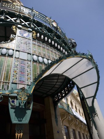Art Nouveau Stained Glass in Entrance Porch of Municipal House, Old Town, Prague, Czech Republic Photographic Poster Print by Martin Child, 18x24