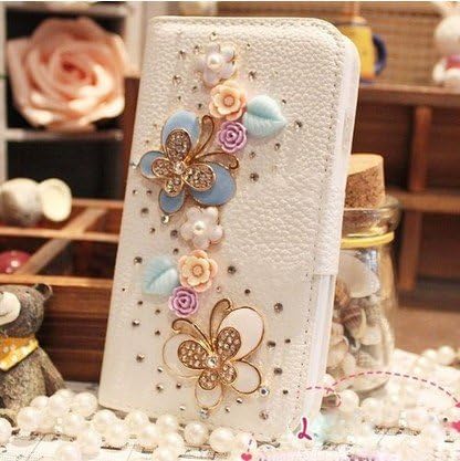 Green Fashion(TM) For Samsung Galaxy Note 3 Note III N9000 Mobile Phone Case Lady Wallet case with 3D bling Rhinestone Card Holder &amp; Magnetic Flip Horizontals -butterlfy leaves flowers