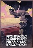 MOSTRA DEL CICLO E DELL AUTOMOBILE MILANO 1907 CAR RACE MAN FLYING ITALY VINTAGE POSTER REPRO