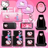 Hello Kitty Sanrio Hearts Design 14pc Combo Set Front & Rear Floor Mats Seat Covers Steering Wheel Cover Cd Visor Organizer License Plate Frame & Keychain Windshield and Side Window Sunshades and a Bonus Air Vent Pocket Pouch