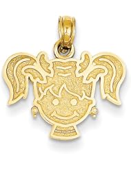 14k Yellow Gold Girl Face with Pony Tails Pendant. Metal Wt- 1.03g
