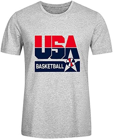 VBEKGG Men's Shirt USA Basketball Logo Crew Neck Shirt Grey