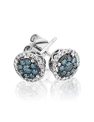 Diamond and Blue Diamond Stud Earrings 1/2ctw