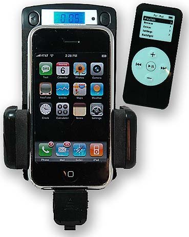 8-in-1 Black FM Transmitter Car Kit with Remote and Car Adapter