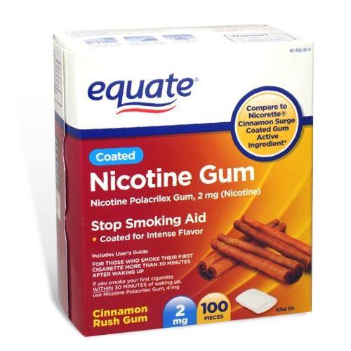 Equate - Nicotine Polacrilex Gum 2 mg, Coated, Cinnamon Rush Flavor, 100 Pieces