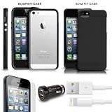 iPhone 5 Essentials Bundle Includes iPhone 5 Bumper + iPhone 5 Slim Fit Snap Case + 3ft. 8 Pin Lightning USB Data/Sync Charge Cable + USB Car Charger +3 Pack iPhone 5 Screen Protectors (Black, iPhone 5)