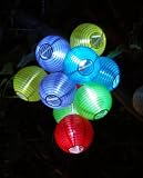 Solar Powered Colorful Party String Lights. 10 Mini Lanterns of 5' Long.