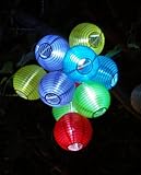 Solar Powered Colorful Party String Lights. 10 Mini Lanterns of 5' Long.