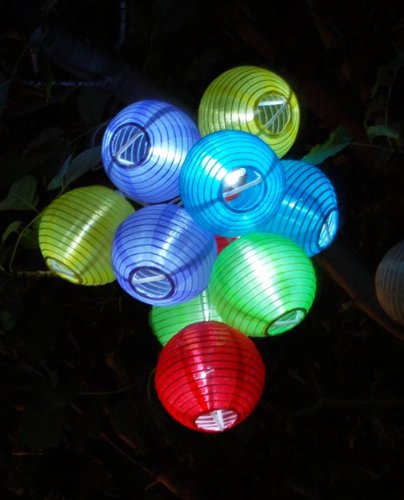Solar Powered Colorful Party String Lights. 10 Mini Lanterns of 5' Long.
