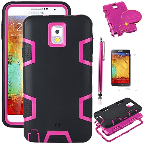 Note 3 Case, Galaxy Note 3 Case -ULAK 3in1 Hybrid Armor Case for Samsung Galaxy Note 3 Note iii N9000 with Stylus and Screen Protector (Rose Pink/Black)