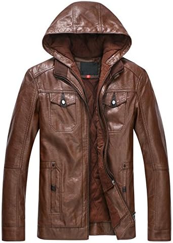 Shemen Mens Sheep Skin Leather Hoodie Coat Jacket Thicken Down Padded Dark Yellow