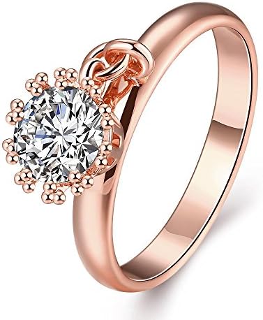 Simple Diamond Rings For Ladies Romantic Bridal Sets Prong Copper Round Rose Gold Plated