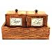 Fine Wooden Container Set Of Two With Tray Holder In Antique Look To Store Tea And Sugar