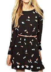 Belted Feathers Cotton General Print Summer Long Sleeves Tunic 