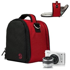 Vangoddy Laurel RED with Luxury Woven Lining Nikon Digital Camera System Case for: Nikon 1 V1 , Nikon 1 J1 , Body Only or with Nikkor Lens
