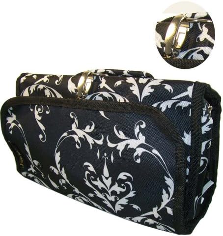 Black Damask Print Hanging Folding Cosmetic Roll up Bag