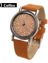 Ladys 504 PU Leather Strap Round Case Quartz Wristwatch Timepiece - Coffee