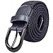 Braided Stretch Elastic Belt Pin Oval Solid Black Buckle Leather Loop End Tip Men/Women/Junior (Navy, Large 36