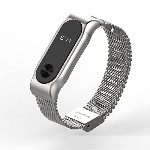 Xiaomi Mi Band 2 bands Pinhen Mesh Wrist Blet Strap Wristband Bracelet Accessories With Metal Frame For Xiaomi Mi Band 2 Smart Watch Miband (Mesh Silver)