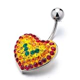 Pugster Yellow Heart Red Orange Side November Belly Button Ring Navel Piercing Body Jewelry