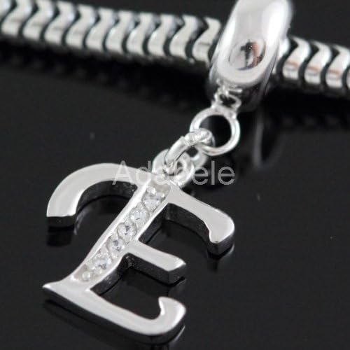 .925 Sterling Silver Letter E Bead Clear CZ Fits One Pandora, Biagi, Troll, Chamilla and Many Other European Charm #EC431
