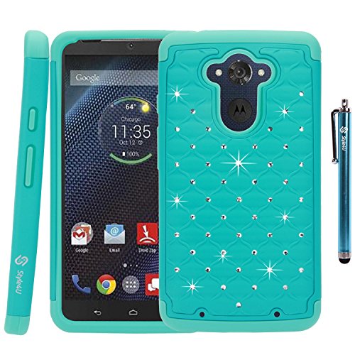 Motorola Droid Turbo Case, Style4U Moto Droid Turbo Studded Rhinestone Crystal Bling Hybrid Armor Case Cover for Motorola Droid Turbo XT1254 with 1 Stylus [Teal / Mint Green]