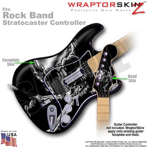 Chrome Skulls on Black WraptorSkinz Skin fits Rock Band Stratocaster Guitar for Nintendo Wii, XBOX 360, PS2 & PS3 (GUITAR NOT INCLUDED)
