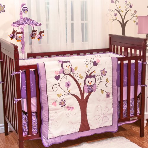 Plum Owl Meadow 4 Piece Baby Crib Bedding Set by Baby's First