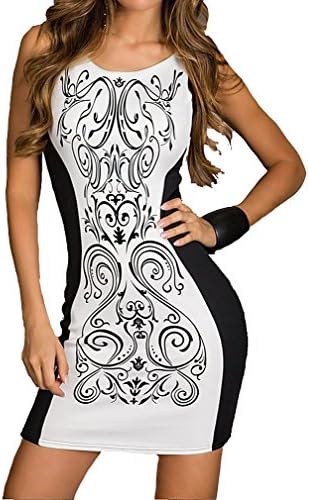 Dear-lover Women's Retro Printed Black and White Patchwork Mini Dress 213, X-Large