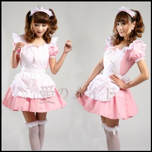 Japanese Cosplay Lolita Maid Coffee Shop Cafe Waitress Costume Dress Pink One Size